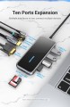 Cáp Chuyển Đổi (10 in 1) USB Type C Sang HDMI 4k @30Hz/ VGA/ USB 3.0*2/ USB 2.0*2/ LAN RJ45 1000M/ TF/ SD/ PD (87w) VENTION CMDHA