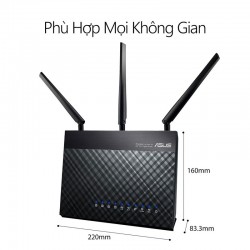 Router Wifi ASUS RT-AC68U (Chuẩn Doanh Nghiệp) Chuẩn AC1900 MU-MIMO Hỗ trợ AiMesh, bảo vệ mạng AiProtection