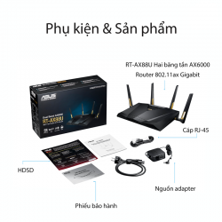 ASUS RT-AX88U (Gaming Router) Wifi AX6000 2 băng tần, Wifi 6 (802.11ax), AiMesh 360 WIFI Mesh, AiProtection, USB 3.1