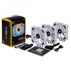 Bộ 3 quạt máy tính 120mm Corsair LL120 Trắng RGB kèm Lighting Node PRO (CO-9050092-WW)