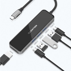 Bộ chuyển đổi Type C 6 trong 1 Lention CE35 - Đen