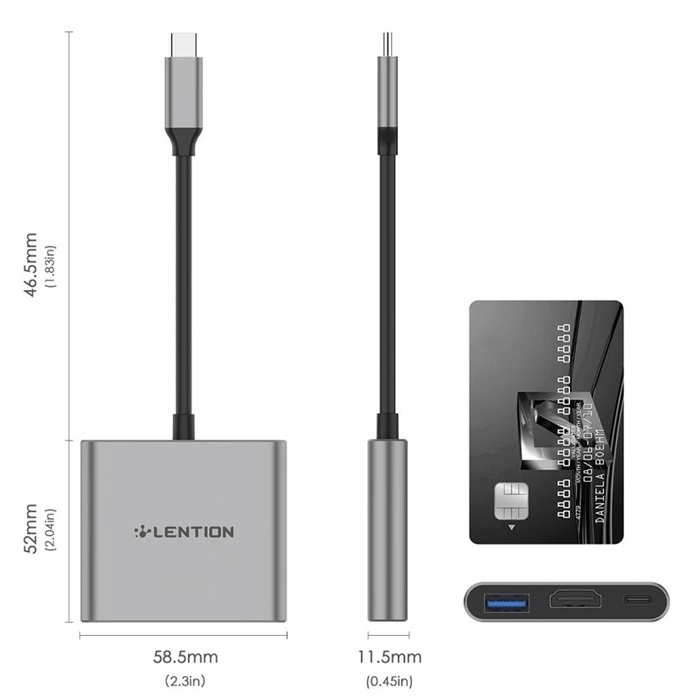 Bộ chuyển đổi Type C 3 trong 1 Lention C14H - Xám