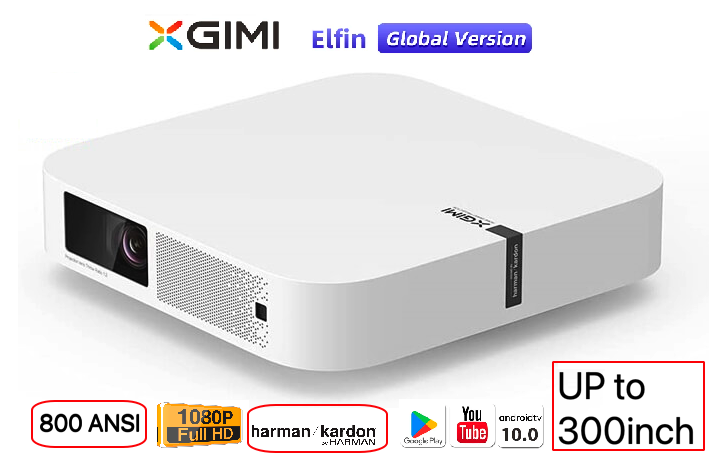 Máy chiếu di động XGIMI Elfin Mini hỗ trợ 4K xem Phim và game, Android TV 10.0, 800 ANSI Lumens, HDR 10, Loa Harman Kardon, Auto Keystone, Tự động lấy nét , 800ansi , upto 300inch